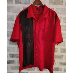 Steady Clothing Men 3X Pinstripe Tiki Panel Rockabilly Red ButtonDown Shirt Bowl